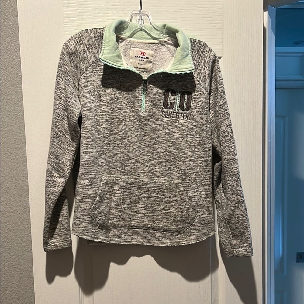 Gray and Mint Quarter-Zip Sweatshirt